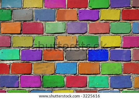 funky brick wall as a happy background in many different colors