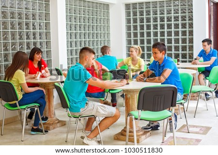 High school students on a break in cafeteria