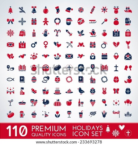 Mega collection of premium quality holiday icons (Christmas, Valentine\'s Day, Easter, Labor Day, birthday, Thanksgiving, carnival)