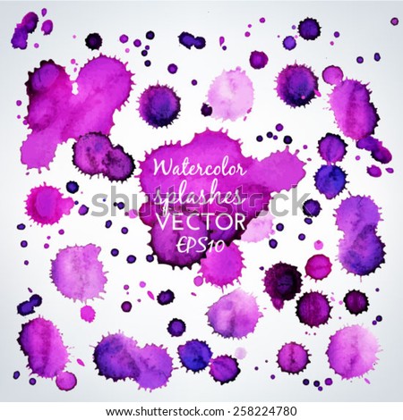 Vector collection of beautiful purple watercolor splashes