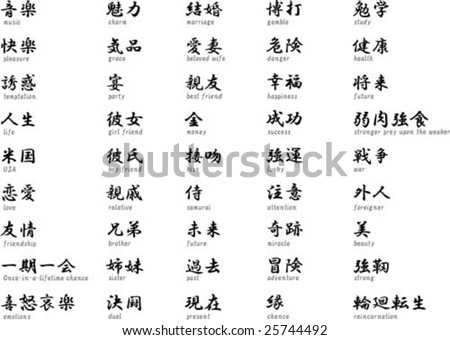 stock vector japanese kanji with translation