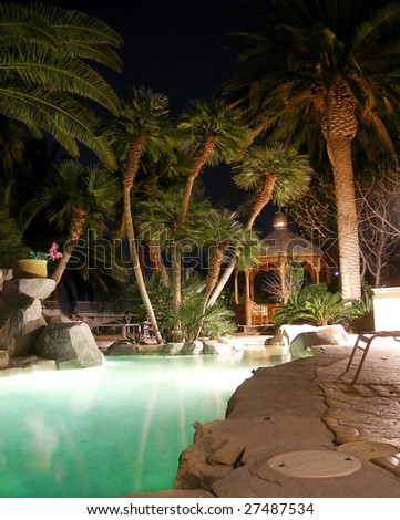 pool in the backyard at night