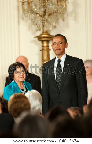 WASHINGTON - MAY 29: Civil rights and women\'s advocate, Dolores Huerta, waits to receive the Presidential Medal of Freedom at a ceremony at the White House May 29, 2012 in Washington, D.C.