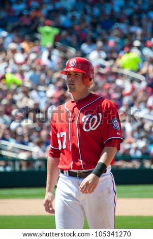 WASHINGTON - JUNE 16:  Tyler Moore during the sold-out Washington Nationals - New York Yankees game, which the Yankees won after 14 innings of play, on June 16, 2012 in Washington, D.C.
