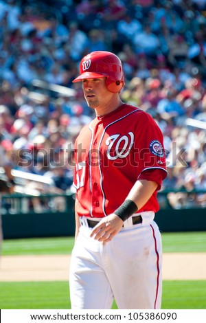 WASHINGTON - JUNE 16:  Tyler Moore during the Washington Nationals Ã¢Â?Â? New York Yankees game, which the Yankees won after 14 innings of play, on June 16, 2012 in Washington, D.C.