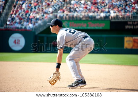 WASHINGTON - JUNE 16:  Mark Teixeira waits for the pitch at the Washington Nationals Ã¢Â?Â? New York Yankees game, which the Yankees won after 14 innings of play, on June 16, 2012 in Washington, D.C.
