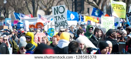 WASHINGTON - FEBRUARY 17:  Marchers take part in the Forward on Climate rally on February 17, 2013 in Washington DC, the largest climate rally in U.S. history