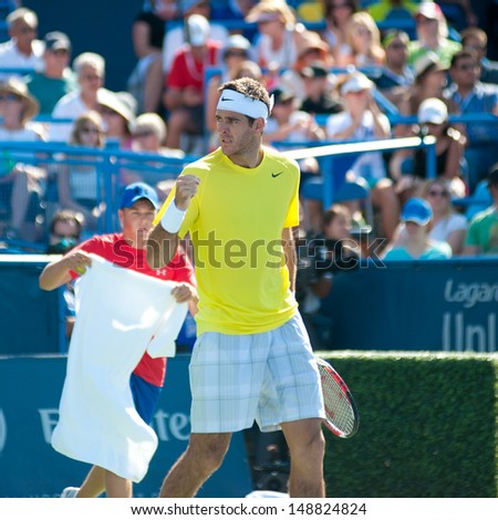 WASHINGTON - AUGUST  4, 2013:  Juan Martin del Potro (ARG) defeats John Isner (USA, not pictured) to become mens singles champion of the Citi Open tennis tournament on August 4, 2013 in Washington