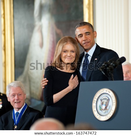 Washington Ã¢Â?Â? November 20: Gloria Steinem waits to receive the Presidential Medal of Freedom from President Obama at a ceremony at The White House on November 20, 2013 in Washington, DC.