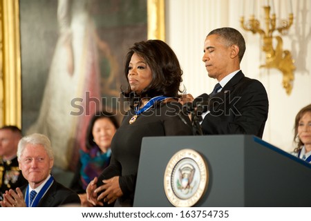 Washington Ã¢Â?Â? November 20: Oprah Winfrey receives the Presidential Medal of Freedom at a ceremony at The White House on November 20, 2013 in Washington, DC.