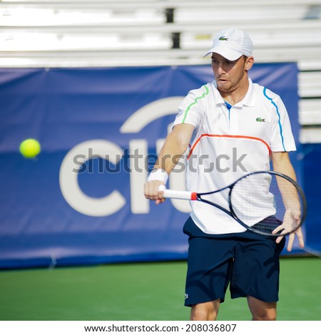 WASHINGTON - JULY 29: Dudi Sela (ISR) defeats Sam Groth (AUS, not pictured) during the Citi Open tennis tournament on July 29, 2014 in Washington DC