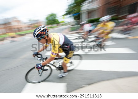 FAIRFAX, VA - JUNE 28: A member of the Hong Kong police team competes in the criterium at the World Police & Fire Games on June 28, 2015