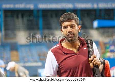 WASHINGTON -AUGUST 3: Rohan Bopanna (IND) after his winning doubles match with Florin Mergea (ROU) at the Citi Open tennis tournament on August 3, 2015 in Washington DC
