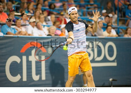 WASHINGTON - AUGUST 3:  Tommy Haas (GER) falls to Donald Young (USA, not pictured) at the Citi Open tennis tournament on August 3, 2015 in Washington DC
