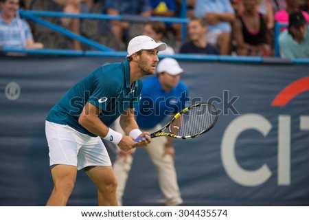 WASHINGTON - AUGUST 8: Steve Johnson (USA) falls to fellow American John Isner (not pictured) in the semifinal round of the Citi Open tennis tournament on August 8, 2015 in Washington DC
