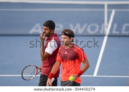 WASHINGTON - AUGUST 8: The doubles team of Bopanna and Mergea  fall to Bob and Mike Bryan (USA, not pictured) in the semifinals at the Citi Open tennis tournament on August 8, 2015 in Washington DC