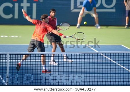 WASHINGTON - AUGUST 8: The doubles team of Bopanna and Mergea  fall to Bob and Mike Bryan (USA, not pictured) in the semifinals at the Citi Open tennis tournament on August 8, 2015 in Washington DC