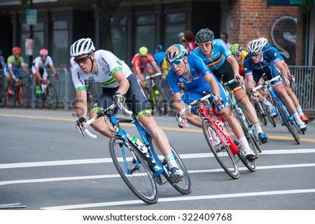 RICHMOND VIRGINIA - SEPTEMBER 27: Cyclists compete in the elite men\'s road race at the UCI Road World Championships on September 27, 2015 in Richmond, Virginia