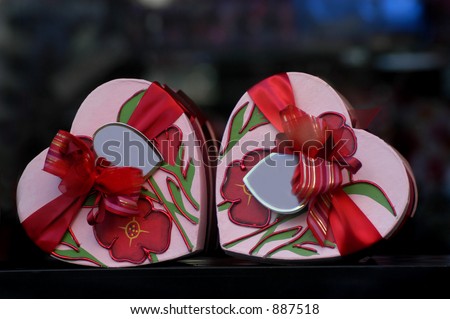 stock photo : Two heart-shaped boxes of chocolates