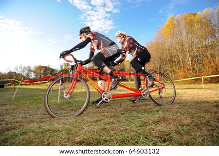 MARYLAND - NOVEMBER 7: A tandem bike competes in the Tacchino Ciclocross competition on November 7, 2010 in Upper Marlboro, Maryland.