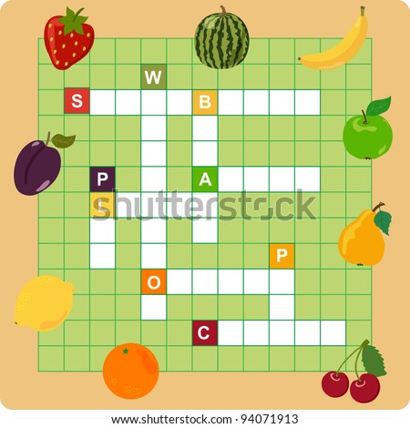 Kids Crossword Puzzles on Fruit Crossword  Words Game For Children Stock Vector 94071913