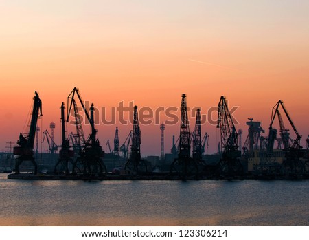 View of the industrial area with cranes.Port Varna