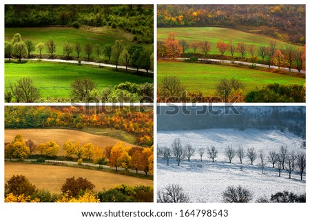 Four Seasons Landscape With Countryside Views Of Preslav.