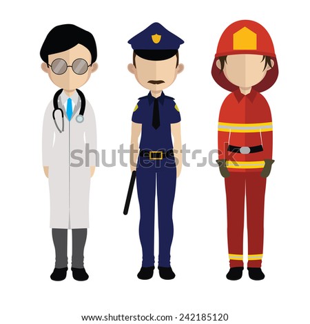 Set of people icons in flat style police fireman doctor