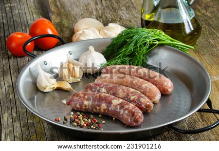 homemade raw sausages - chicken and beef sausages with garlic and spices