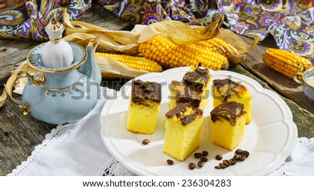polenta cake with coffee (corn casserole)