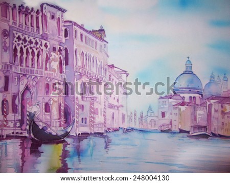 European City Landscape- Venice Grand Canal - an original modern batik painting on silk