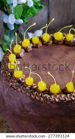 Chocolate cake with Maraschino cherry