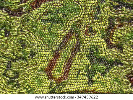 Snakeskin print in green and reddish brown for use as a background or texture.