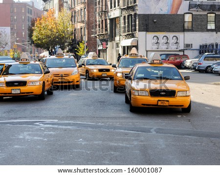 New York, Usa - November 24: Taxi Cabs On The Street Of New York City At November 24, 2011. There Is 13,237 Taxi Cabs Operating In New York City Which Have 241 Million Annual Taxi Passengers.
