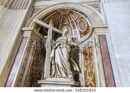 VATICAN - JULY 19: Statue of Saint Helen at the Saint Peter Cathedral in Vatican on July 19, 2013. Saint Peter\'s Basilica has the largest interior of any Christian church in the world.