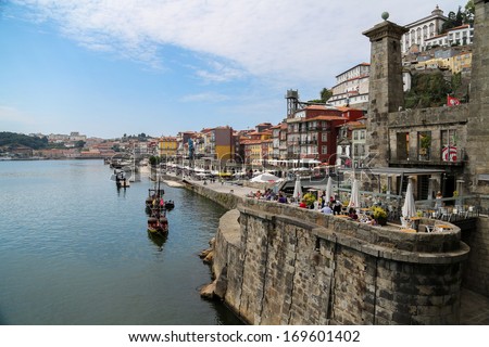 PORTO, PORTUGAL - SEPTEMBER 5: Douro river in Porto, Portugal at September 5, 2013. Historic Centre of Porto is a UNESCO World Heritage Site since 1996.