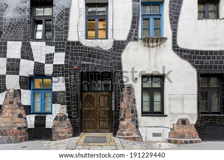 VIENNA, AUSTRIA - FEBRUARY 4, 2014: Detail od the KunstHausWien, museum in Vienna. The Museum was designed by the artist Friedensreich Hundertwasser and was completed in 1986.