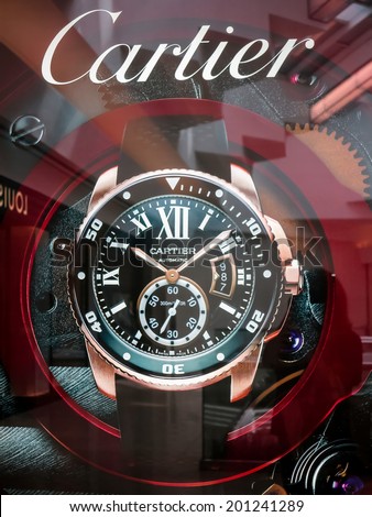 DENVER, USA - JUNE 25, 2014: Detail of the Cartier shop in Denver. Cartier designs, manufactures, distributes and sells jewellery and watches. Its founded in Paris, France in 1847.