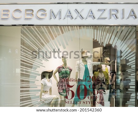 DENVER, USA - JUNE 25, 2014: Detail of the BCBG Max Azria shop in Denver. It is a global fashion house founded by Max Azria, Tunisian fashion designer