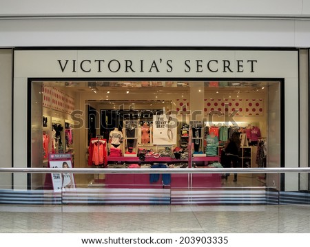 DENVER, USA - JUNE 25, 2014: Detail of the Victoria Secret\'s store in Denver. Victoria\'s Secret is the largest American retailer of lingerie and was founded by Roy Raymond in 1977.