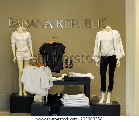 DENVER, USA - JUNE 25, 2014: Banana Republic store in Denver.Banana Republic is a clothing and accessories retailer founded at 1978.