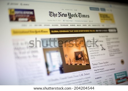 BELGRADE, SERBIA - MAY 27, 2014: The New York Times web site on the computer screen. It  is an American daily newspaper, founded and continuously published in New York City since September 18, 1851