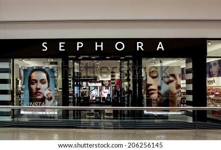 DENVER, USA - JUNE 25, 2014: Detail of the Sephora store in Denver. It is a French brand and chain of cosmetics stores founded in Paris in 1970