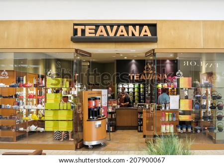 DENVER, USA - JUNE 25, 2014: Unidentified people at Teavana store in Denver. Teavana is a specialty tea and tea accessory retailer based in Atlanta, Georgia.