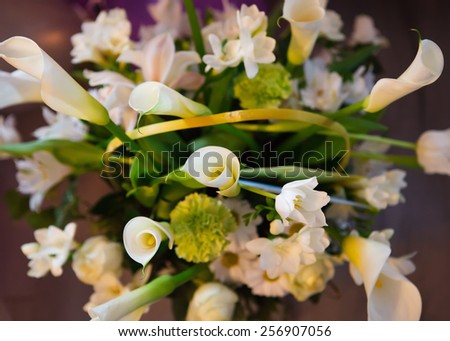Close view at the floral wedding decorations