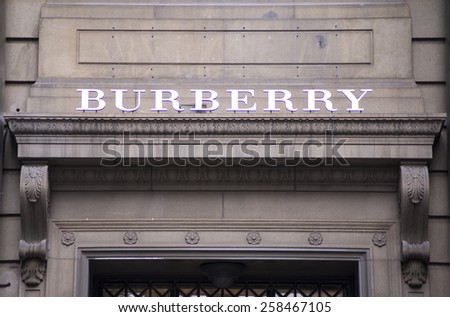 SYDNEY, AUSTRALIA - FEBRUARY 9, 2015: Detail of Burberry store in Sydney, Australia. Burberry is a British luxury fashion house, distributing clothing and cosmetics founded at 1856.