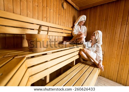 Young women relaxing in the sauna