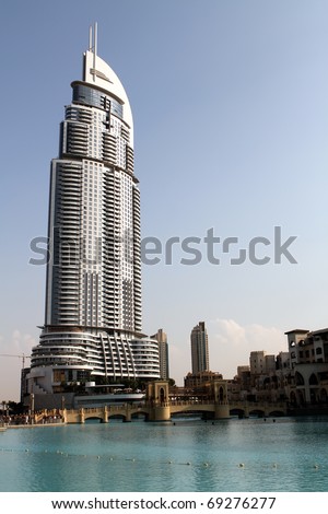 DUBAI, UAE - NOVEMBER 14: View at Address Downtown Dubai Hotel at November 14, 2010. Hotel is 63 stories high and featuring 196 lavish rooms and 626 serviced residences.