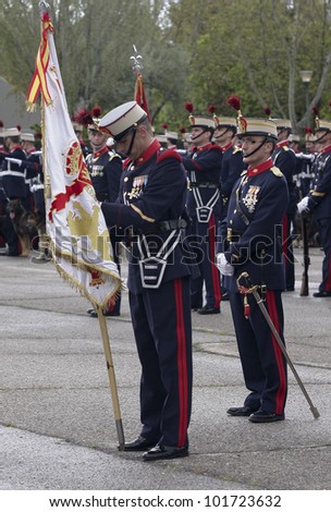 MADRID - MAY 5: Royal guards. Ceremony of the Oath of Allegiance of the Royal Guards at El Pardo Palace on May 4, 2012 in Madrid