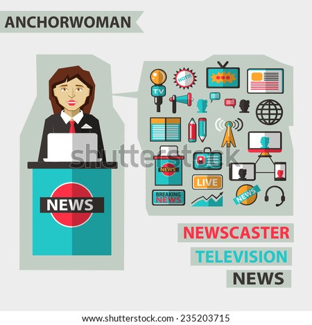 Profession of people. Flat infographic. Anchorwoman